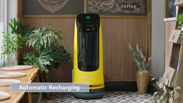 KettyBot Pro vận hành trong quán cà phê, tự về sạc